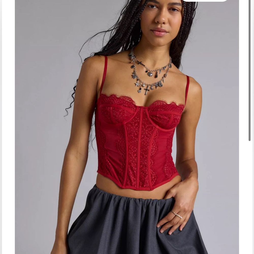 Urban Outfitters Out From Under Modern Love Corset Top BRIGHT RED